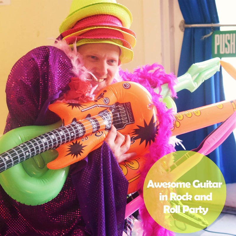 Novelty Place 12Pcs Inflatable Guitar for Kids - 35In Blow Up Electric Guitars Assorted Colors, Waterproof Inflatable Rock Star Guitar Toy for 80s 90s Musical Concert Themed Party Favor - Image 3